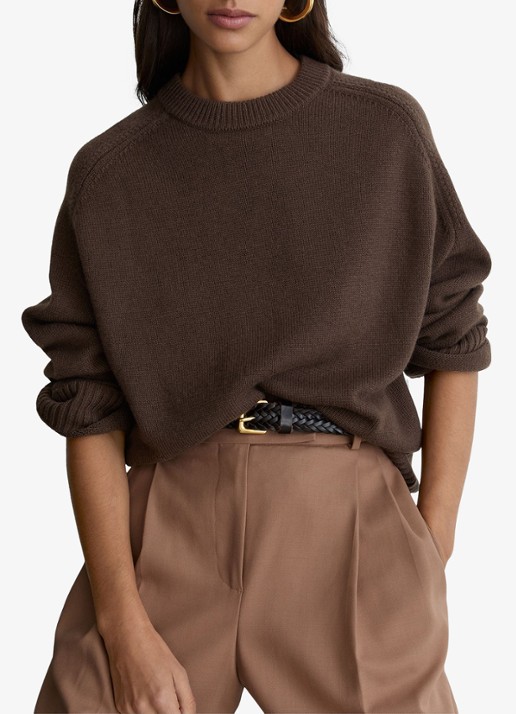 Reiss RILEY fijngebreide trui in kasjmierblend  - detail bruin