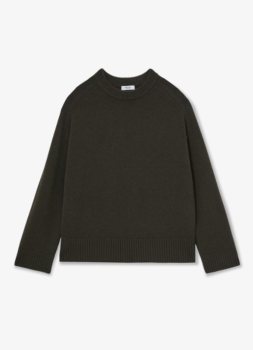 Reiss RILEY fijngebreide trui in kasjmierblend  - voorkant 2 khaki