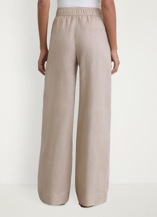 Reiss Riley high waist wide fit broek van linnen met steekzakken - achterkant 3 neutral / beige
