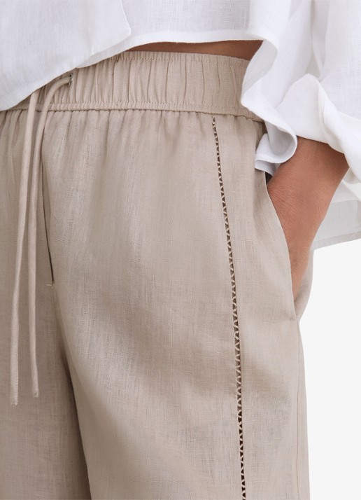 Reiss Riley high waist wide fit broek van linnen met steekzakken - detail 6 neutral / beige