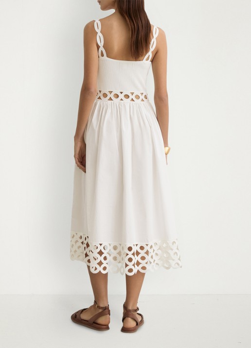 Reiss Rite ribgebreide midi jurk met cut-out detail - achterkant wit