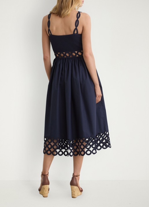 Reiss Rite ribgebreide midi jurk met cut-out detail - achterkant 3 donkerblauw