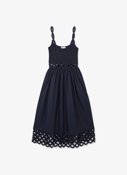 Reiss Rite ribgebreide midi jurk met cut-out detail - voorkant donkerblauw