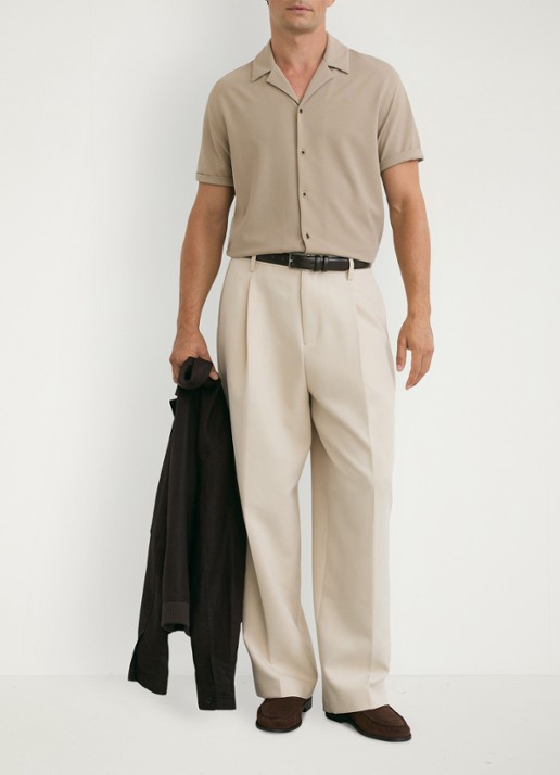 Reiss River regular fit overhemd met structuur - voorkant 5 beige