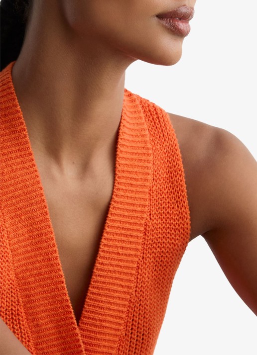 Reiss Robin grofgebreid gilet van linnen - detail 5 oranje