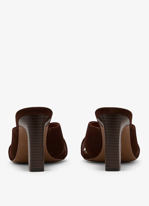 Reiss ROCHELLE Suede Cross-Strap Block-Heel Mules - detail 3 chocoladebruin