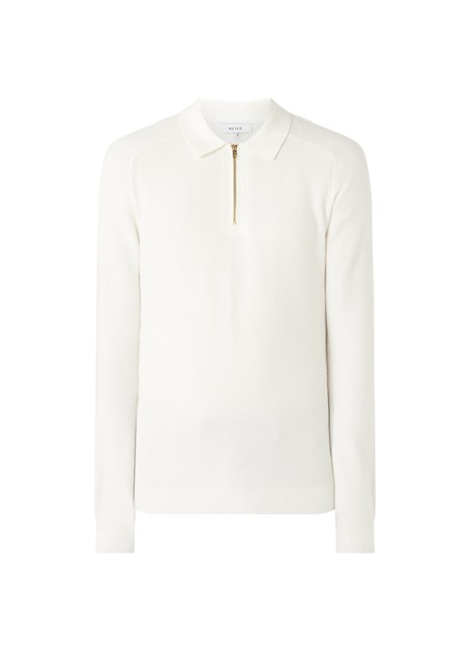 Reiss Roman fijngebreide pullover met halve rits - voorkant gebroken wit