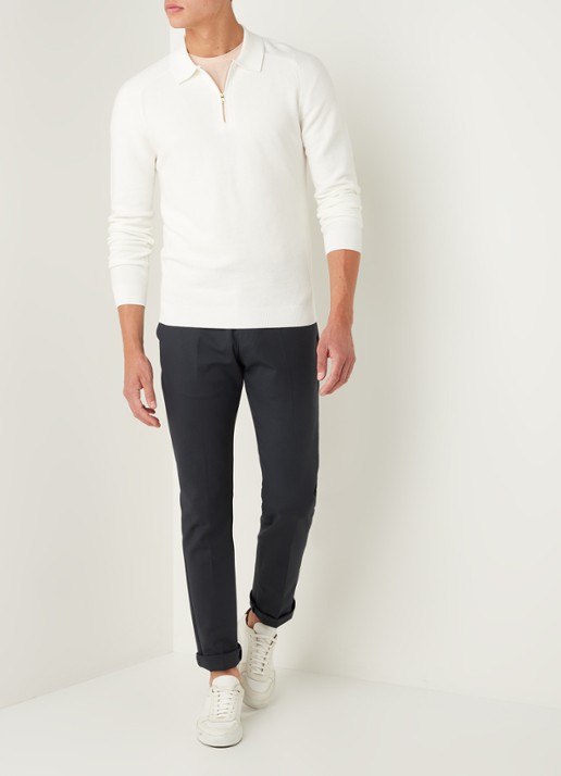 Reiss Roman fijngebreide pullover met halve rits - voorkant 2 gebroken wit