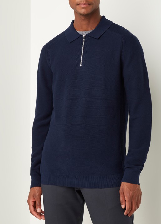 Reiss Roman fijngebreide pullover met halve rits - detail 3 donkerblauw