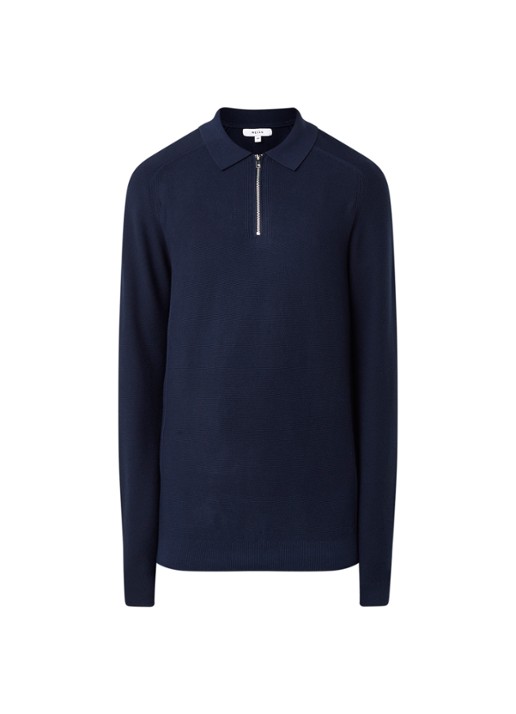 Reiss Roman fijngebreide pullover met halve rits - voorkant donkerblauw