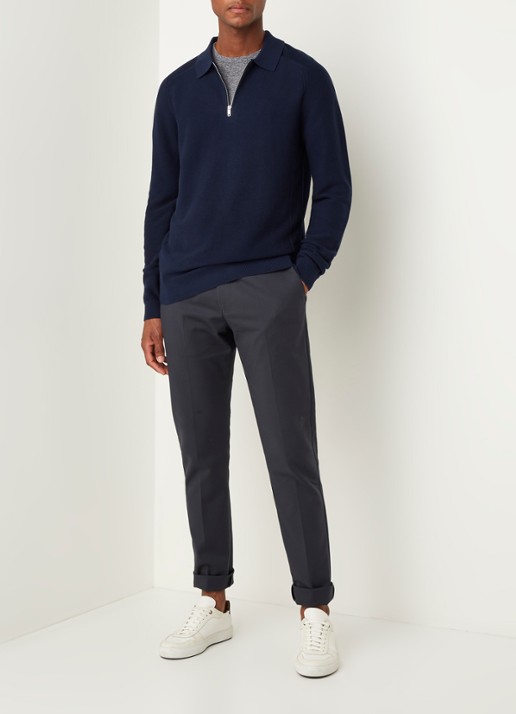Reiss Roman fijngebreide pullover met halve rits - voorkant 2 donkerblauw