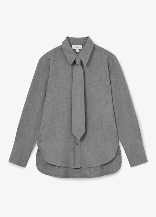 Reiss Rosaria blouse met afneembare stropdas - voorkant 6 donkergrijs