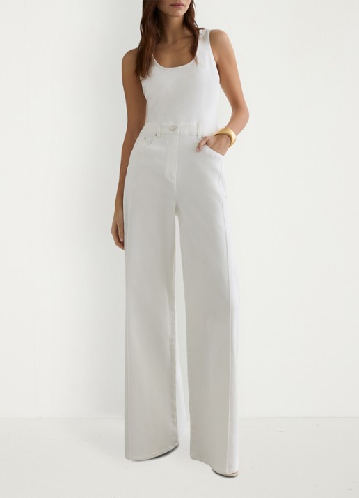 Reiss Rose wide fit jumpsuit van denim - voorkant 2 gebroken wit