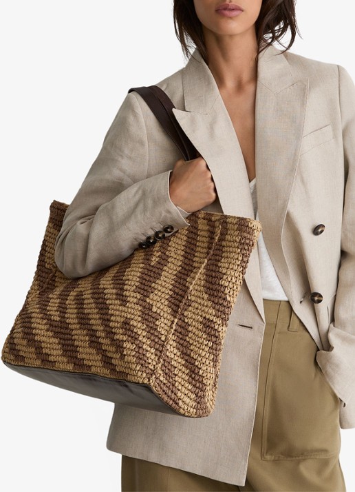 Reiss Rosie schoudertas van raffia - voorkant 5 natural/tan / beige