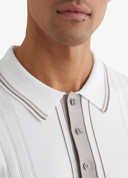 Reiss ROTHWELL Tipped Half-Button Knitted Polo Shirt - detail 4 gebroken wit