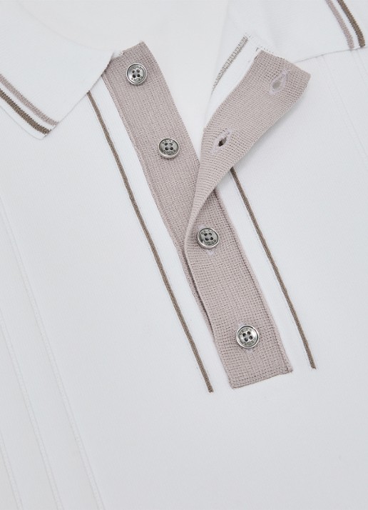 Reiss ROTHWELL Tipped Half-Button Knitted Polo Shirt - detail 5 gebroken wit