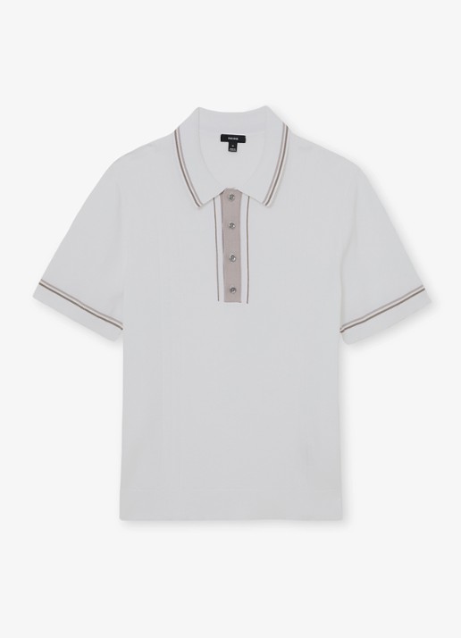 Reiss ROTHWELL Tipped Half-Button Knitted Polo Shirt - voorkant gebroken wit