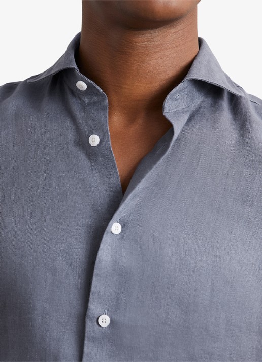 Reiss Ruban overhemd van linnen - detail 6 staalblauw