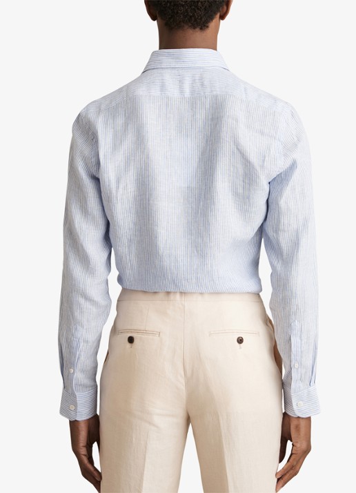 Reiss Ruban regular fit overhemd van linnen met streepprint  - achterkant lichtblauw