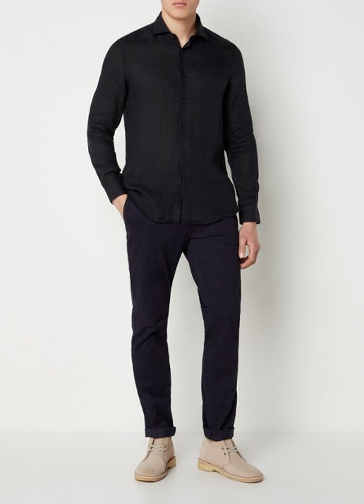 Reiss Ruban regular fit overhemd van linnen  - voorkant 4 zwart