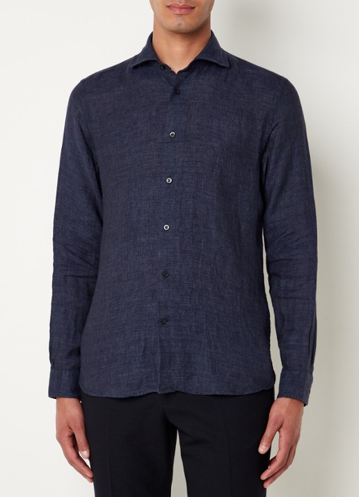 Reiss Ruban regular fit overhemd van linnen  - detail donkerblauw
