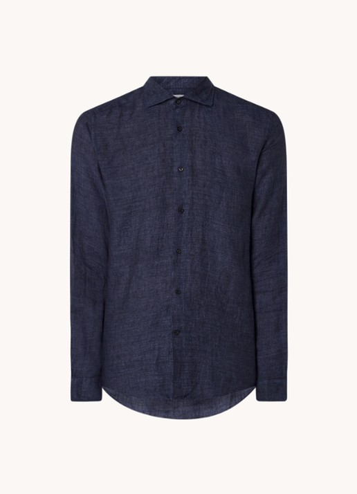 Reiss Ruban regular fit overhemd van linnen  - voorkant 2 donkerblauw