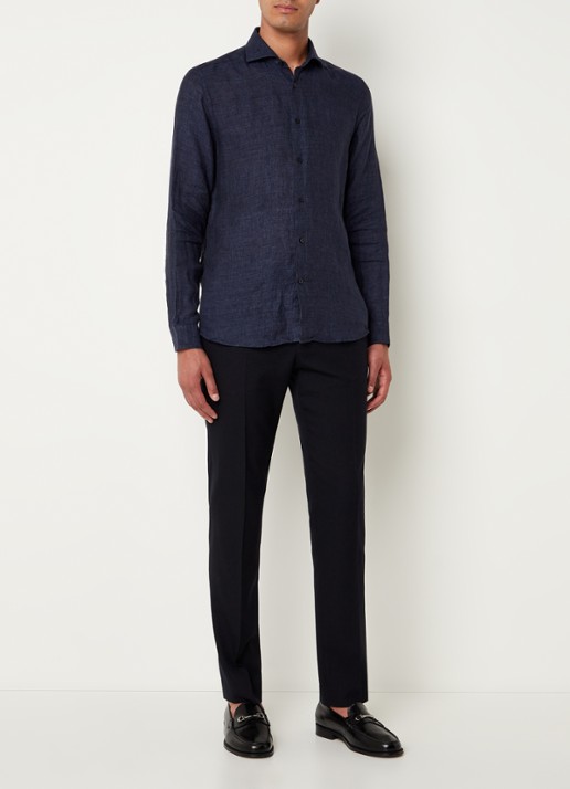 Reiss Ruban regular fit overhemd van linnen  - voorkant 3 donkerblauw
