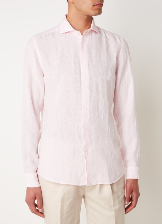 Reiss Ruban regular fit overhemd van linnen  - detail 4 lichtroze