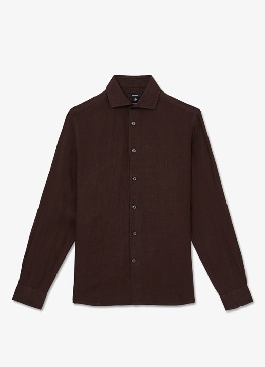 Reiss Ruban regular fit overhemd van linnen - voorkant 3 donkerbruin