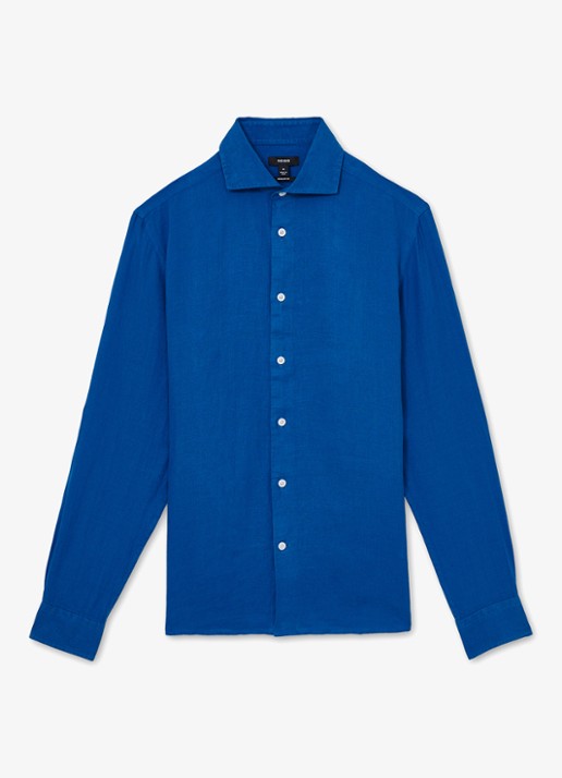 Reiss Ruban regular fit overhemd van linnen - voorkant 4 blauw