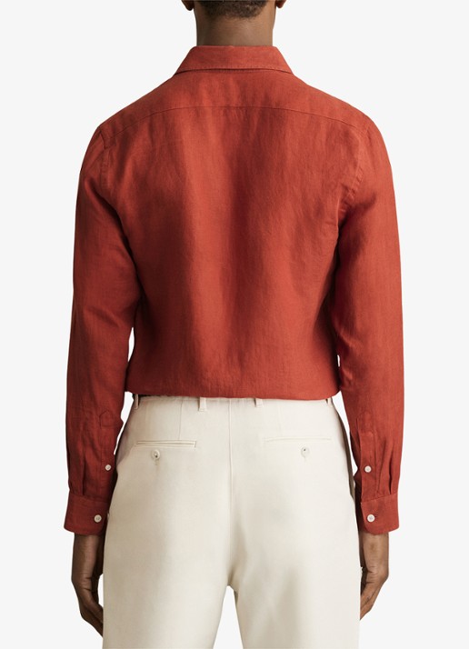 Reiss Ruban regular fit overhemd van linnen - achterkant 5 steenrood
