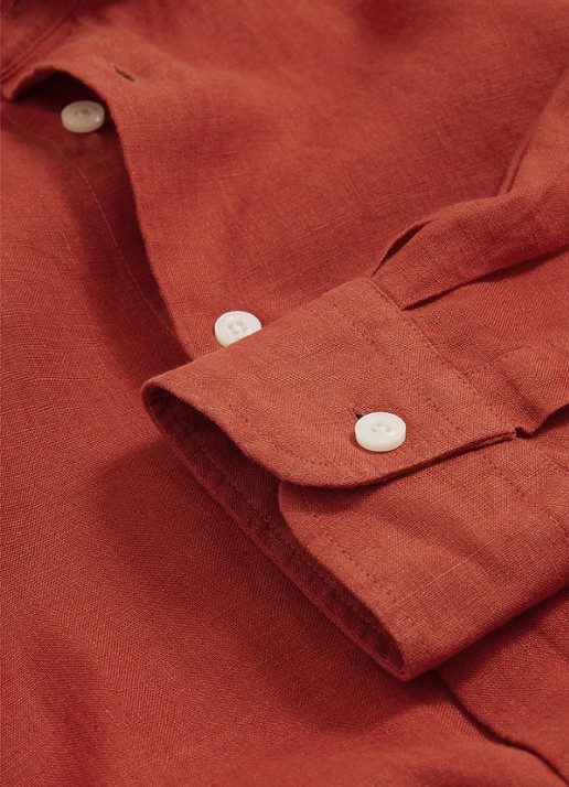 Reiss Ruban regular fit overhemd van linnen - detail 2 steenrood