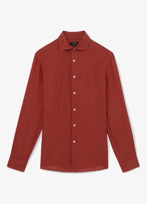 Reiss Ruban regular fit overhemd van linnen - voorkant 3 steenrood