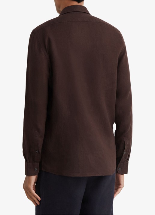 Reiss Ruban regular fit overhemd van linnen - achterkant chocoladebruin