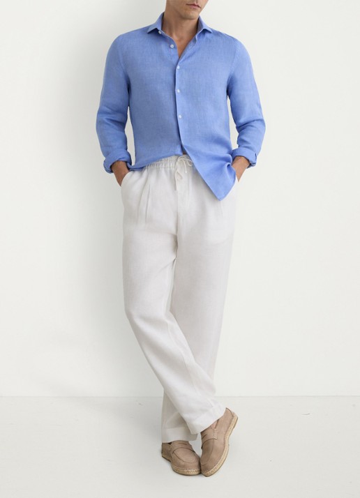 Reiss Ruban regular fit overhemd van linnen - voorkant 2 blauw