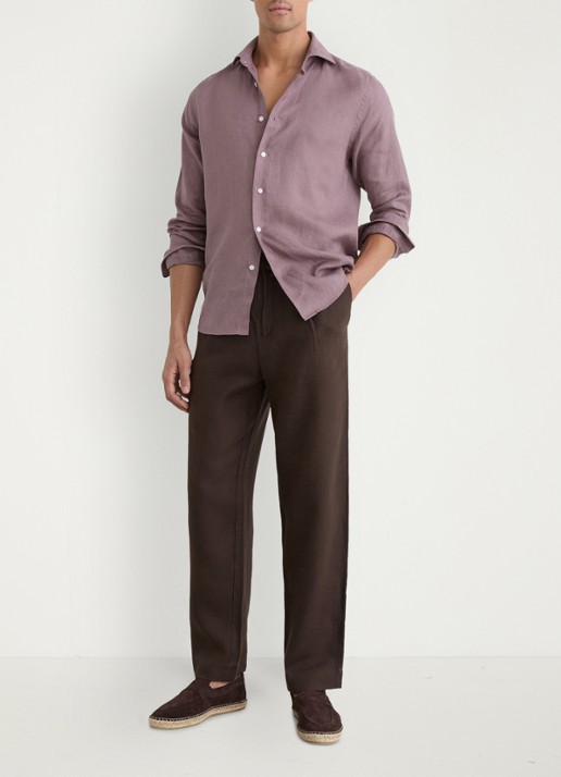 Reiss Ruban regular fit overhemd van linnen - voorkant 2 paars