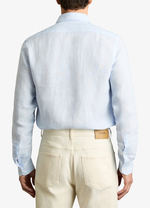 Reiss Ruban slim fit overhemd van linnen - achterkant 3 lichtblauw