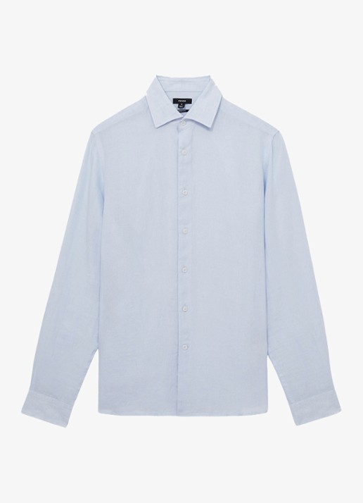Reiss Ruban slim fit overhemd van linnen - voorkant lichtblauw