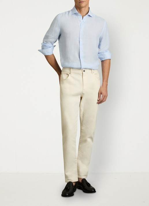 Reiss Ruban slim fit overhemd van linnen - voorkant 2 lichtblauw