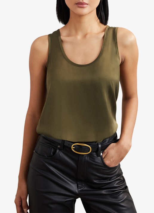 Reiss Ruby top van zijde - detail legergroen