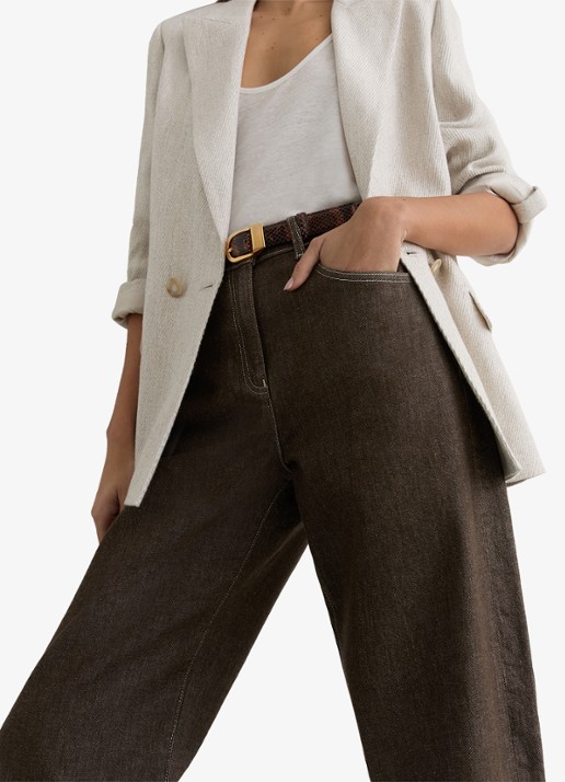 Reiss Sabel high waist tapered fit jeans met steekzakken - detail 3 bruin