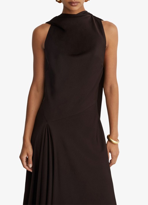 Reiss Sabine asymmetrische maxi jurk met sjaalkraag - detail 2 donkerbruin