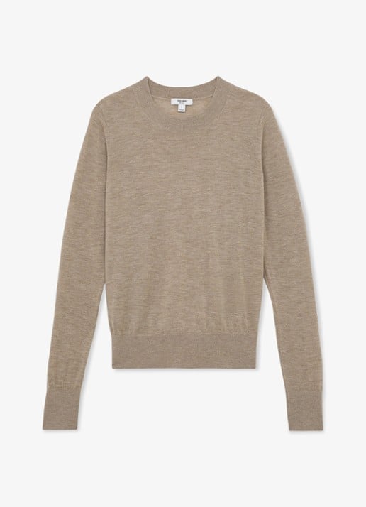 Reiss SADIE Ultra-Soft Merino Wool Crew-Neck Jumper - voorkant 4 beige