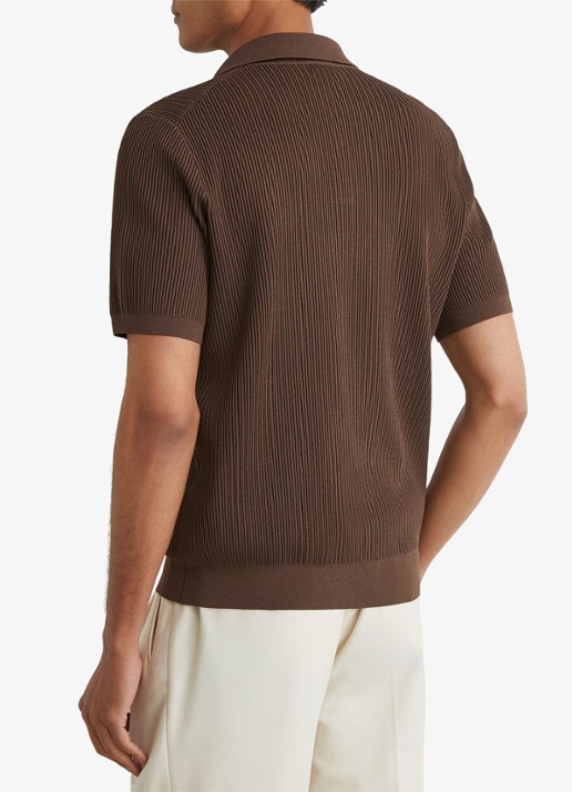 Reiss Sailor regular fit polo met ribstructuur - achterkant 4 chocoladebruin