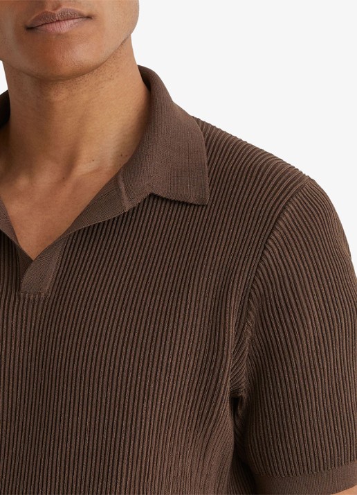 Reiss Sailor regular fit polo met ribstructuur - detail 2 chocoladebruin