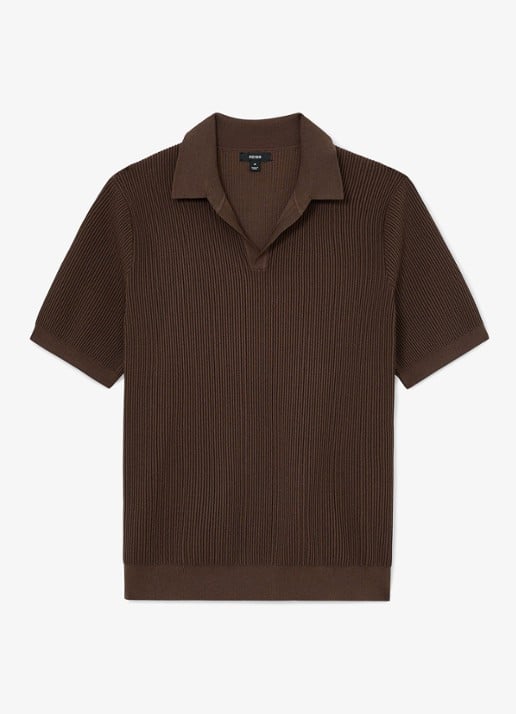 Reiss Sailor regular fit polo met ribstructuur - voorkant 5 chocoladebruin