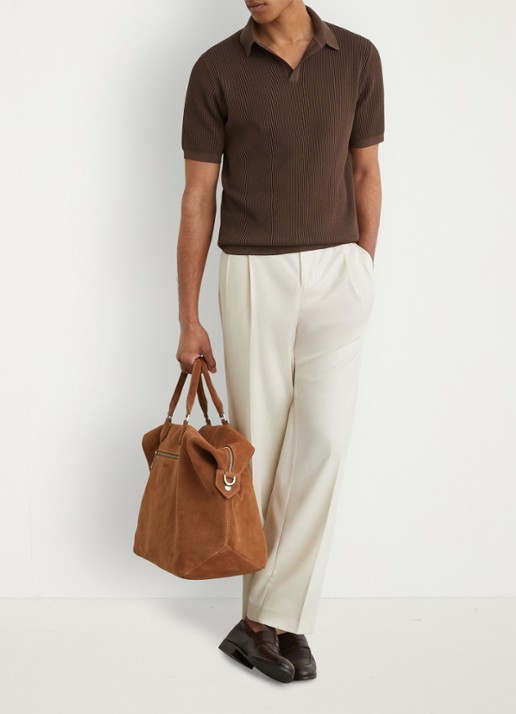 Reiss Sailor regular fit polo met ribstructuur - voorkant 6 chocoladebruin