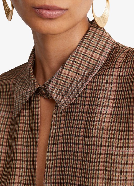 Reiss Sammie midi jurk met ceintuur en ruitdessin  - detail 2 lichtbruin