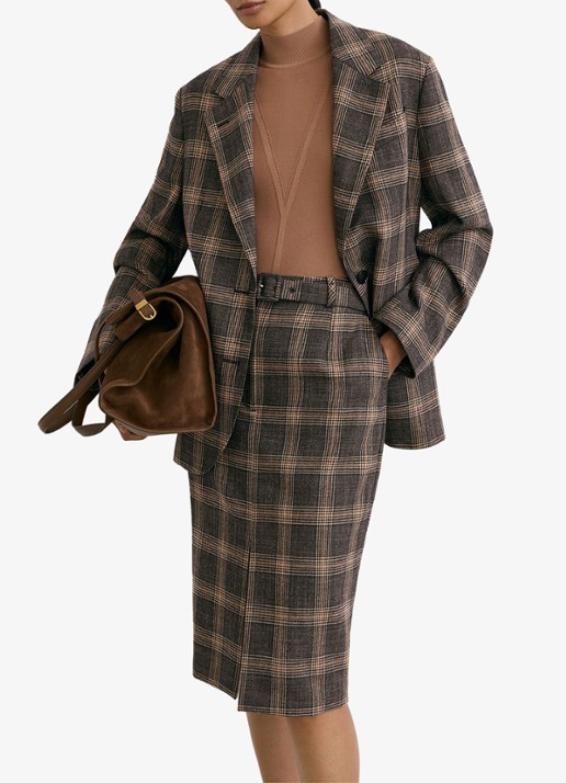 Reiss Sandor midi rok van wol met ruitdessin - detail 2 bruin