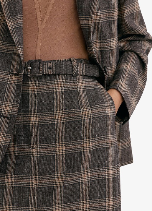 Reiss Sandor midi rok van wol met ruitdessin - detail 3 bruin